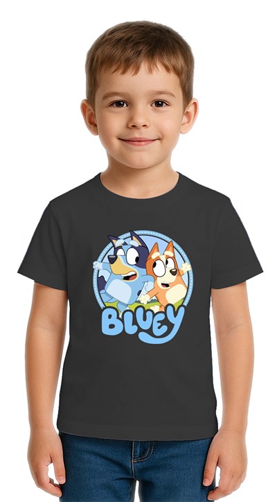 Unisex Bluey Baskılı Çocuk Tişört pamuklu penye kumaş