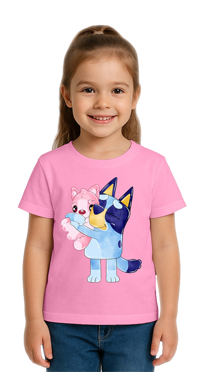 Unisex Bluey baskılı Çocuk Tişört pamuklu penye kumaş