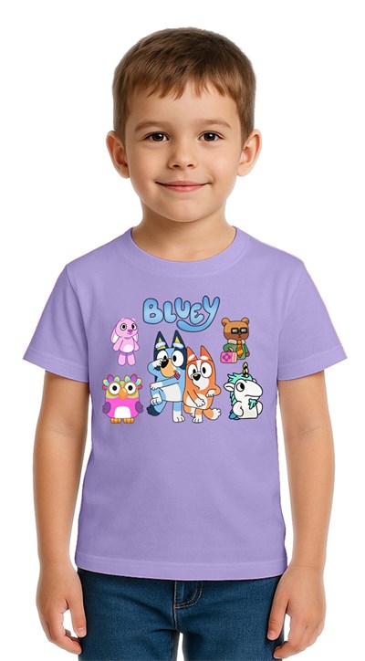 Unisex Bluey baskılı Çocuk Tişört pamuklu penye kumaş