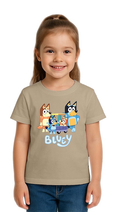 Unisex Bluey Baskılı Çocuk Tişört pamuklu penye kumaş