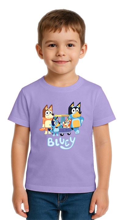 Unisex Bluey Baskılı Çocuk Tişört pamuklu penye kumaş