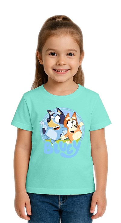 Unisex Bluey Baskılı Çocuk Tişört pamuklu penye kumaş