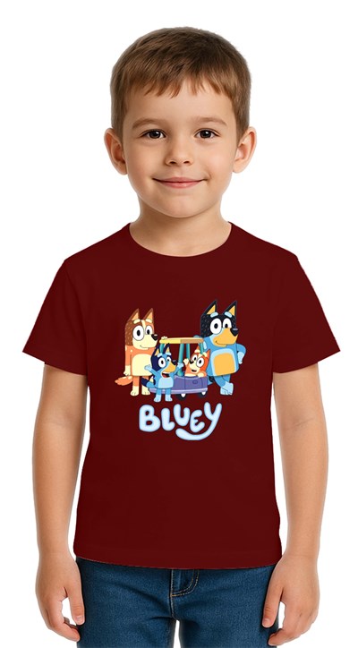 Unisex Bluey Baskılı Çocuk Tişört pamuklu penye kumaş