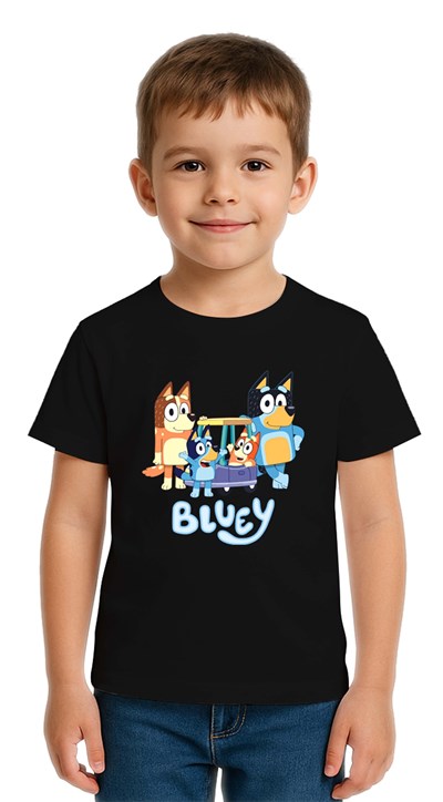 Unisex Bluey Baskılı Çocuk Tişört pamuklu penye kumaş