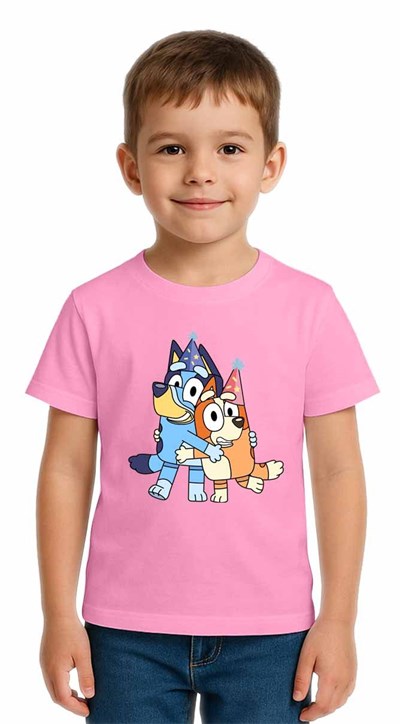 Unisex Bluey Baskılı Çocuk Tişört pamuklu penye kumaş