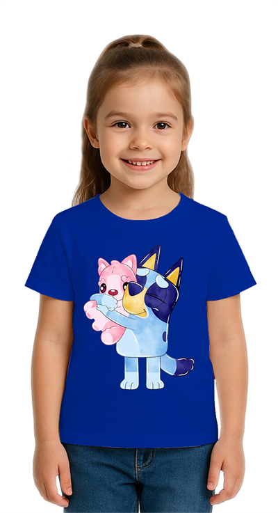 Unisex Bluey baskılı Çocuk Tişört pamuklu penye kumaş