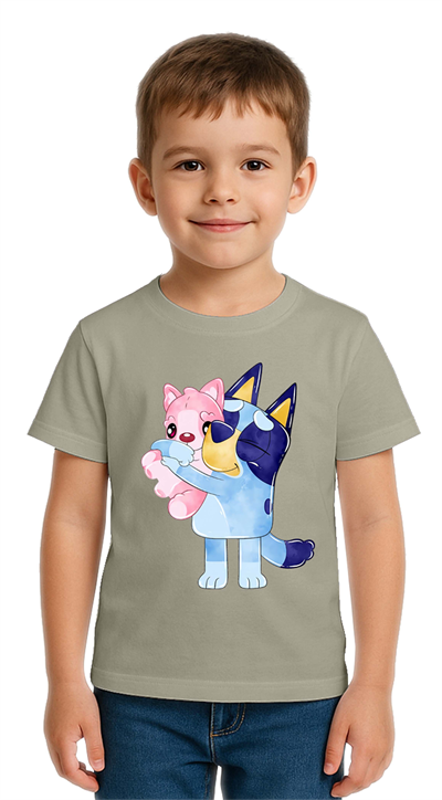 Unisex Bluey baskılı Çocuk Tişört pamuklu penye kumaş