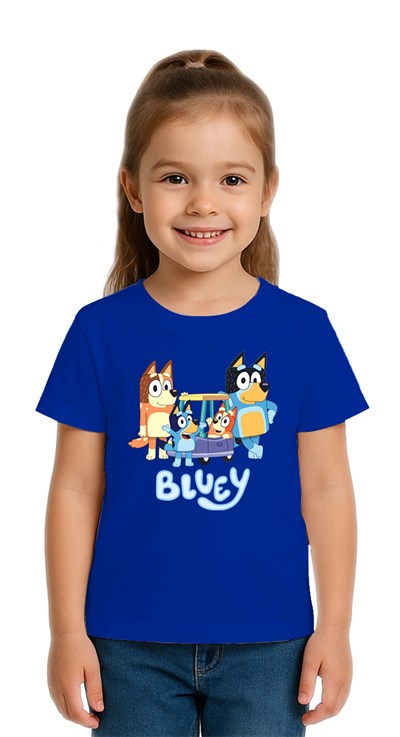 Unisex Bluey Baskılı Çocuk Tişört pamuklu penye kumaş