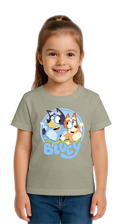 Unisex Bluey Baskılı Çocuk Tişört pamuklu penye kumaş