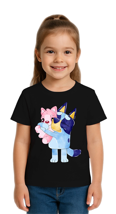 Unisex Bluey baskılı Çocuk Tişört pamuklu penye kumaş
