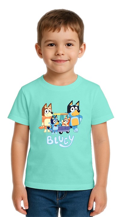 Unisex Bluey Baskılı Çocuk Tişört pamuklu penye kumaş