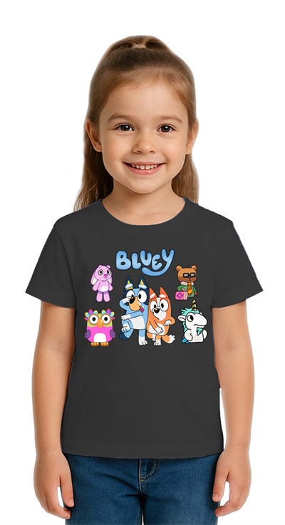 Unisex Bluey baskılı Çocuk Tişört pamuklu penye kumaş