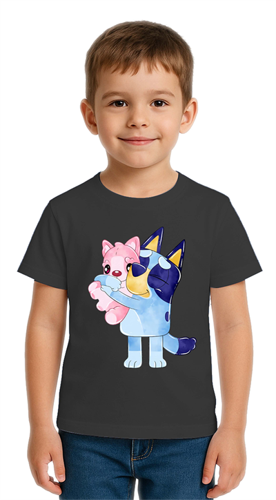 Unisex Bluey baskılı Çocuk Tişört pamuklu penye kumaş