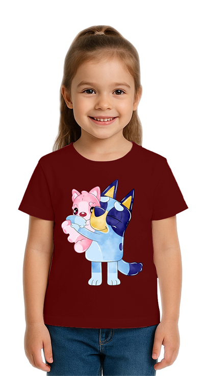 Unisex Bluey baskılı Çocuk Tişört pamuklu penye kumaş