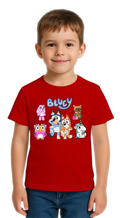 Unisex Bluey baskılı Çocuk Tişört pamuklu penye kumaş