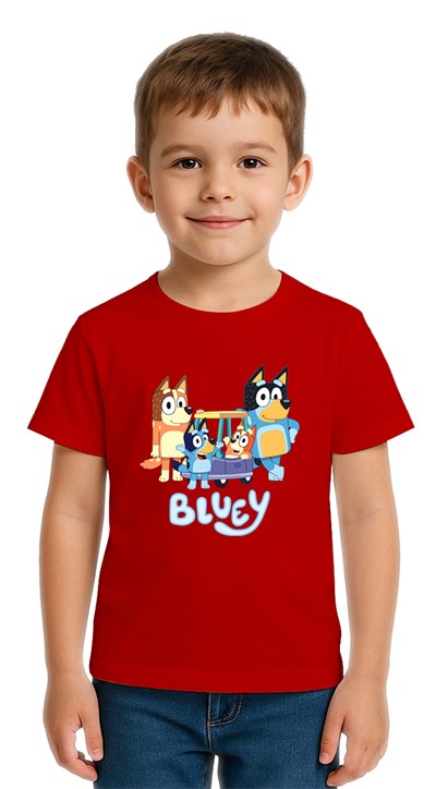 Unisex Bluey Baskılı Çocuk Tişört pamuklu penye kumaş