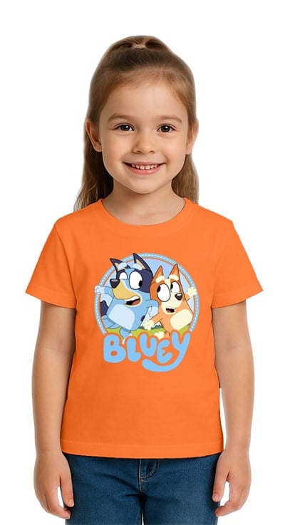 Unisex Bluey Baskılı Çocuk Tişört pamuklu penye kumaş