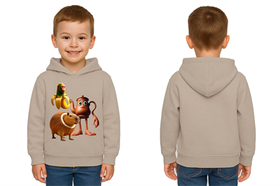 Unisex Brainrot Baskılı Çocuk Swaetshirt Kapüşonlu 3 İplik Şardonlu