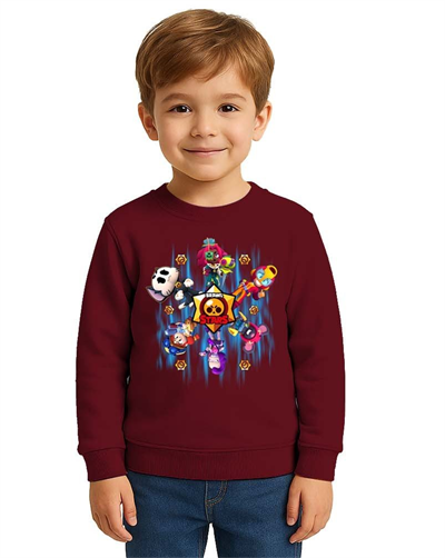 Unisex Brawl Stars Baskılı Çocuk Swaetshirt 3 İplik Şardonlu