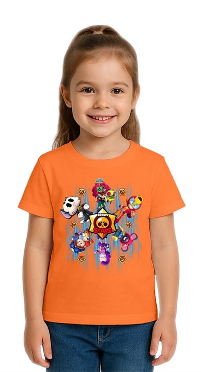 Unisex Brawl Stars Baskılı Çocuk Tişört pamuklu penye kumaş