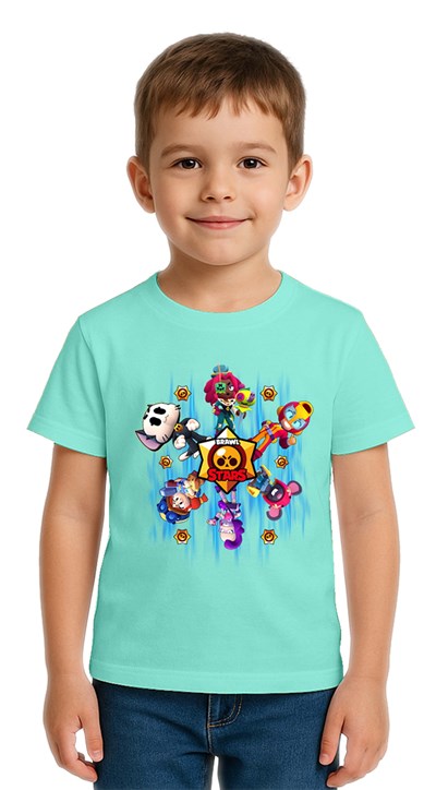 Unisex Brawl Stars Baskılı Çocuk Tişört pamuklu penye kumaş