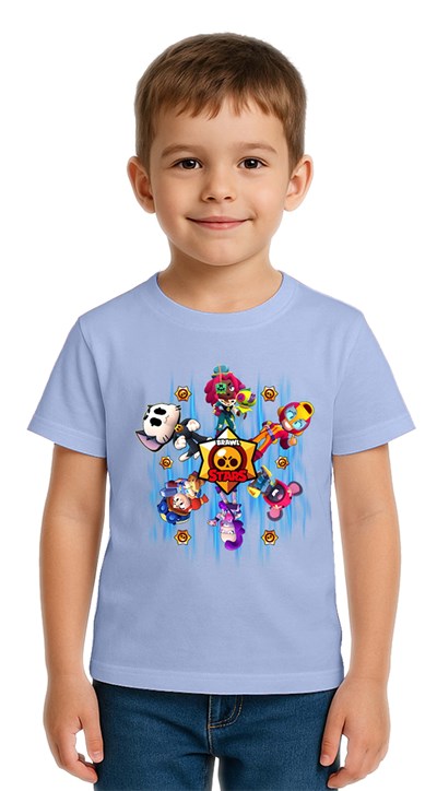 Unisex Brawl Stars Baskılı Çocuk Tişört pamuklu penye kumaş
