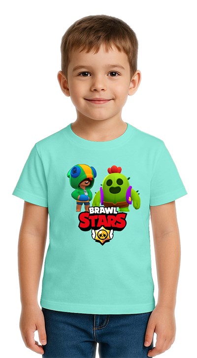 Unisex Brawl Stars Baskılı Çocuk Tişört pamuklu penye kumaş