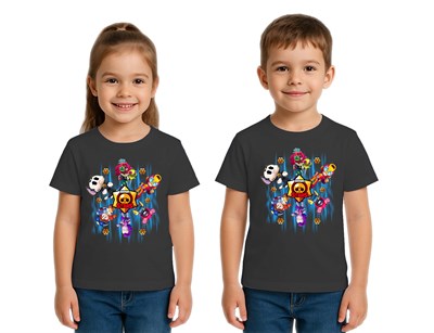 Unisex Brawl Stars Baskılı Çocuk Tişört pamuklu penye kumaş