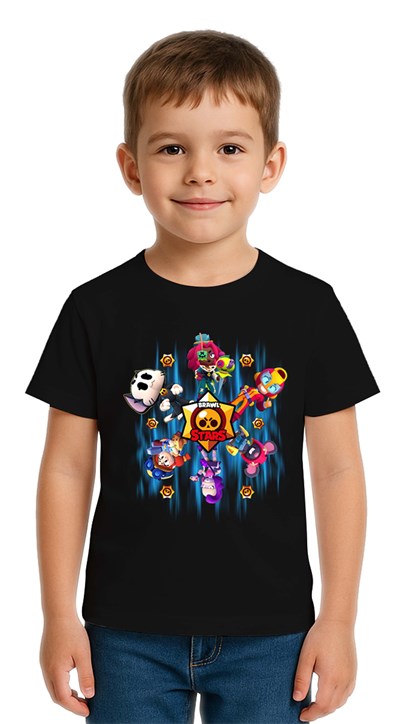 Unisex Brawl Stars Baskılı Çocuk Tişört pamuklu penye kumaş