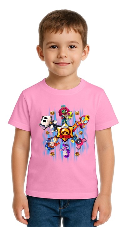 Unisex Brawl Stars Baskılı Çocuk Tişört pamuklu penye kumaş