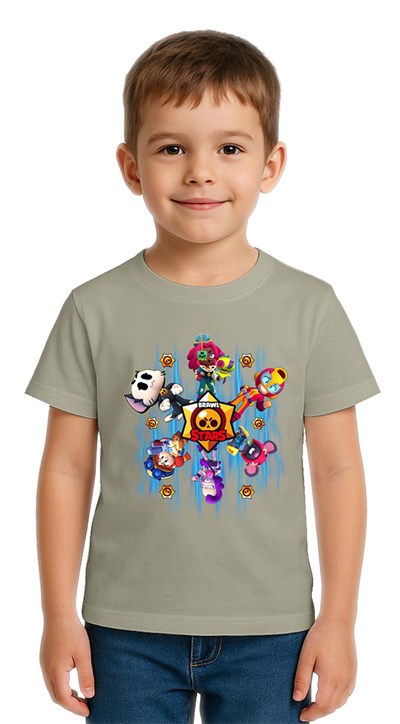 Unisex Brawl Stars Baskılı Çocuk Tişört pamuklu penye kumaş
