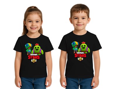 Unisex Brawl Stars Baskılı Çocuk Tişört pamuklu penye kumaş