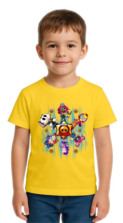 Unisex Brawl Stars Baskılı Çocuk Tişört pamuklu penye kumaş