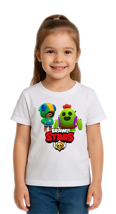 Unisex Brawl Stars Baskılı Çocuk Tişört pamuklu penye kumaş