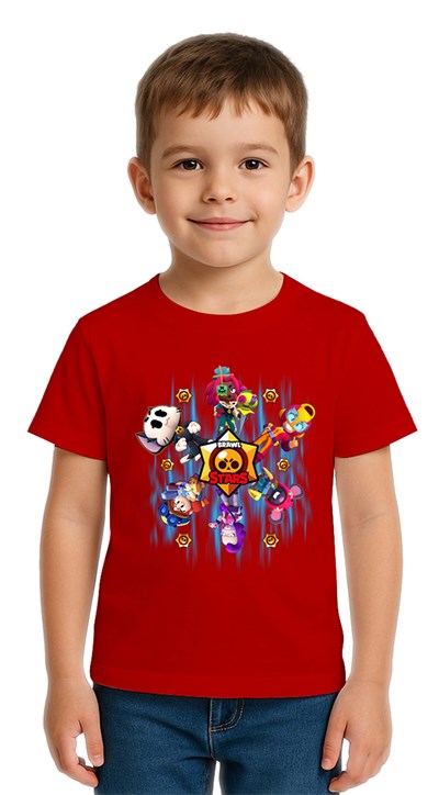 Unisex Brawl Stars Baskılı Çocuk Tişört pamuklu penye kumaş