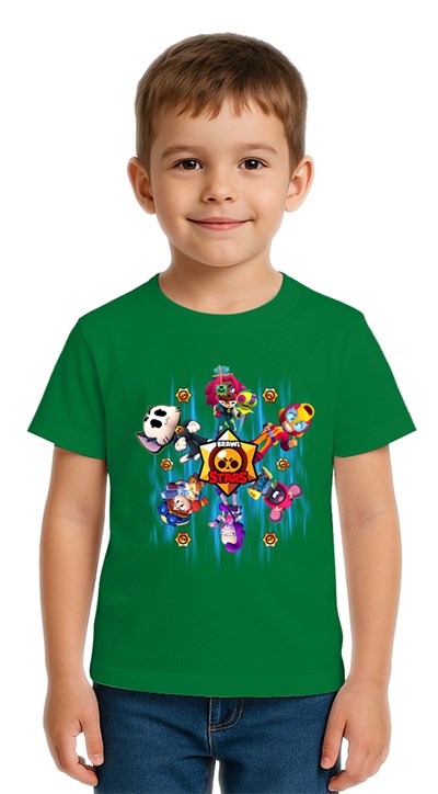 Unisex Brawl Stars Baskılı Çocuk Tişört pamuklu penye kumaş