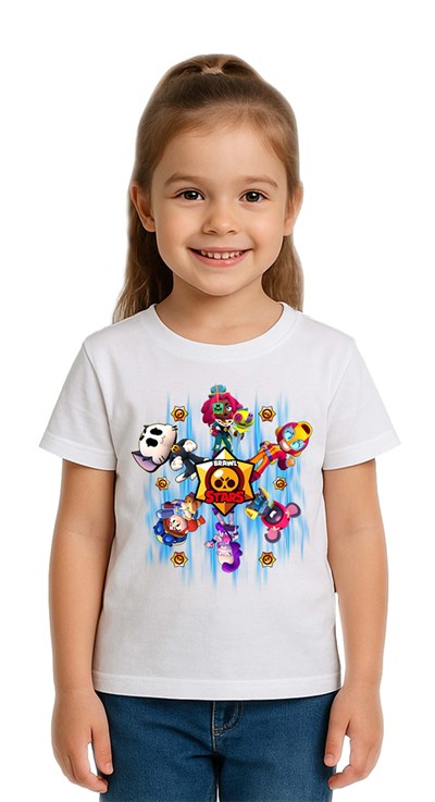 Unisex Brawl Stars Baskılı Çocuk Tişört pamuklu penye kumaş
