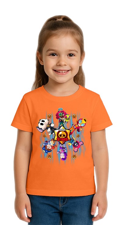 Unisex Brawl Stars Baskılı Çocuk Tişört pamuklu penye kumaş
