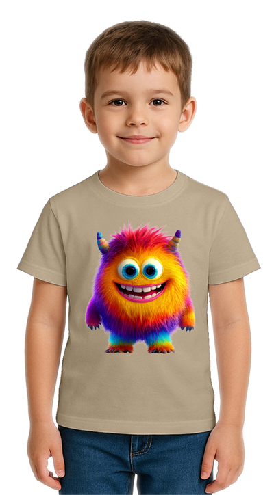 Unisex Canavar Monster Baskılı  Çocuk Tişört pamuklu penye kumaş
