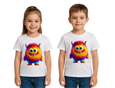 Unisex Canavar Monster Baskılı  Çocuk Tişört pamuklu penye kumaş