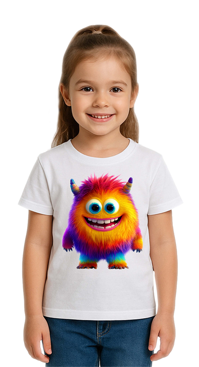 Unisex Canavar Monster Baskılı  Çocuk Tişört pamuklu penye kumaş