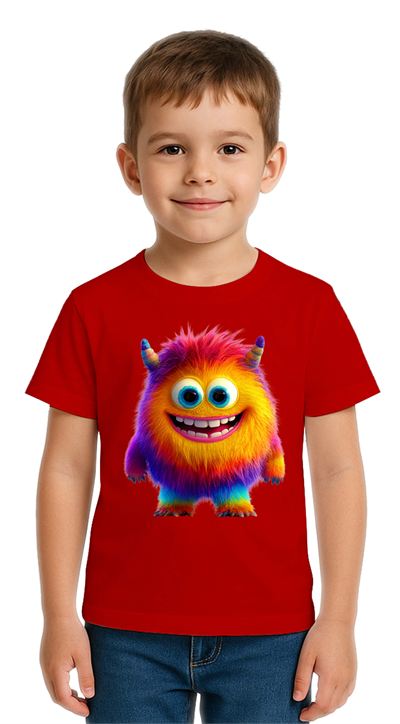 Unisex Canavar Monster Baskılı  Çocuk Tişört pamuklu penye kumaş