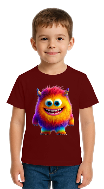Unisex Canavar Monster Baskılı  Çocuk Tişört pamuklu penye kumaş
