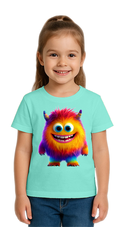 Unisex Canavar Monster Baskılı  Çocuk Tişört pamuklu penye kumaş
