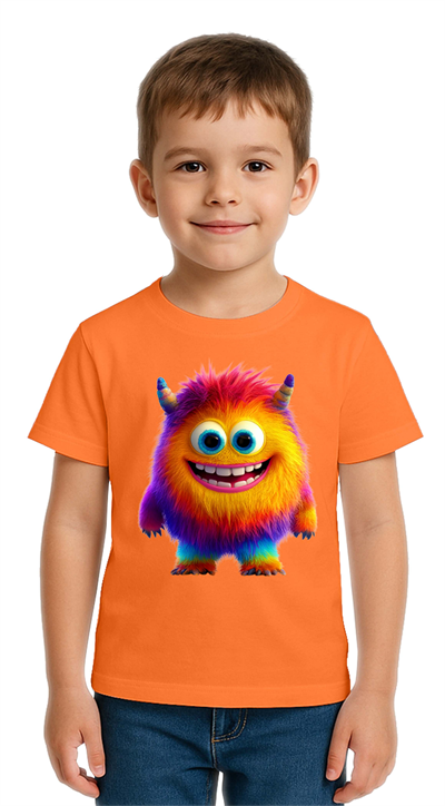 Unisex Canavar Monster Baskılı  Çocuk Tişört pamuklu penye kumaş