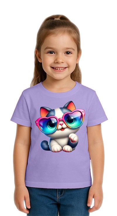Unisex Cat Baskılı Çocuk Tişört pamuklu penye kumaş