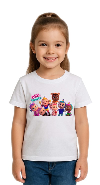 Unisex Cry Babies baskılı Çocuk Tişört pamuklu penye kumaş