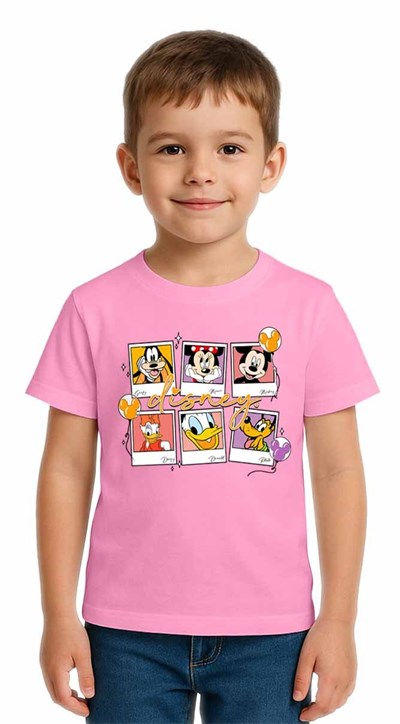Unisex Disney Baskılı Çocuk Tişört pamuklu penye kumaş