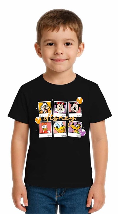 Unisex Disney Baskılı Çocuk Tişört pamuklu penye kumaş