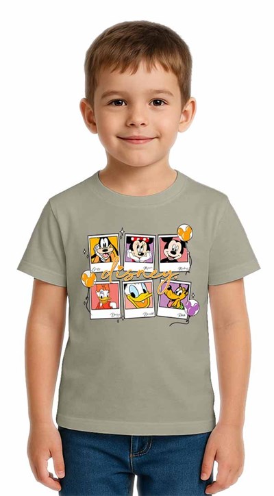 Unisex Disney Baskılı Çocuk Tişört pamuklu penye kumaş